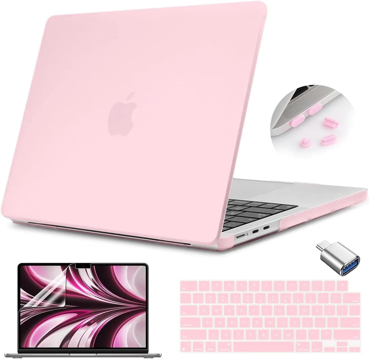 Teryeefi Hard Case for MacBook Air 13.6 inch (M2/M3/M4 Chip) with Keyboard Cover & Screen Protector | Frosted Chalk Pink — Frosted Chalk Pink
