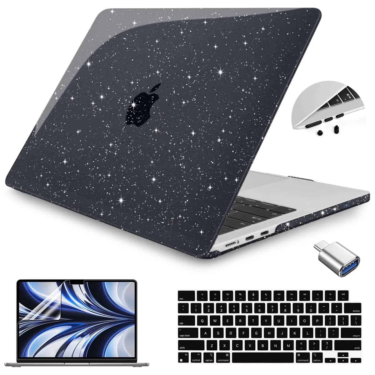 Teryeefi MacBook Air 13.6 inch Case with M2 M3 M4 Models | Glitter Sparkly Black - main product image