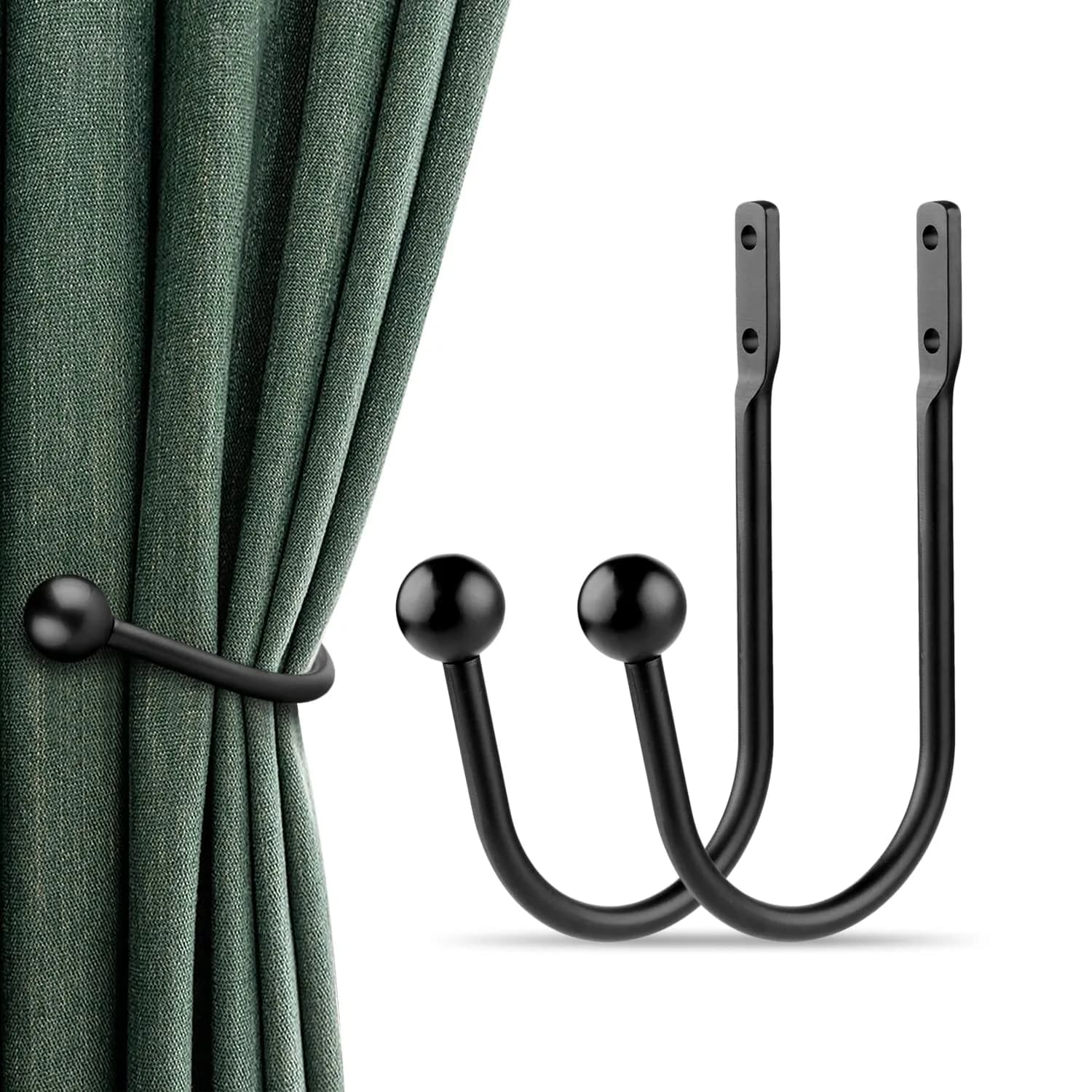 Gobutend Curtain Holdback Tieback 2pcs Wall Mounted Drapery Hooks 15cm (6in) | Retro Home Decor — 2pcs-black