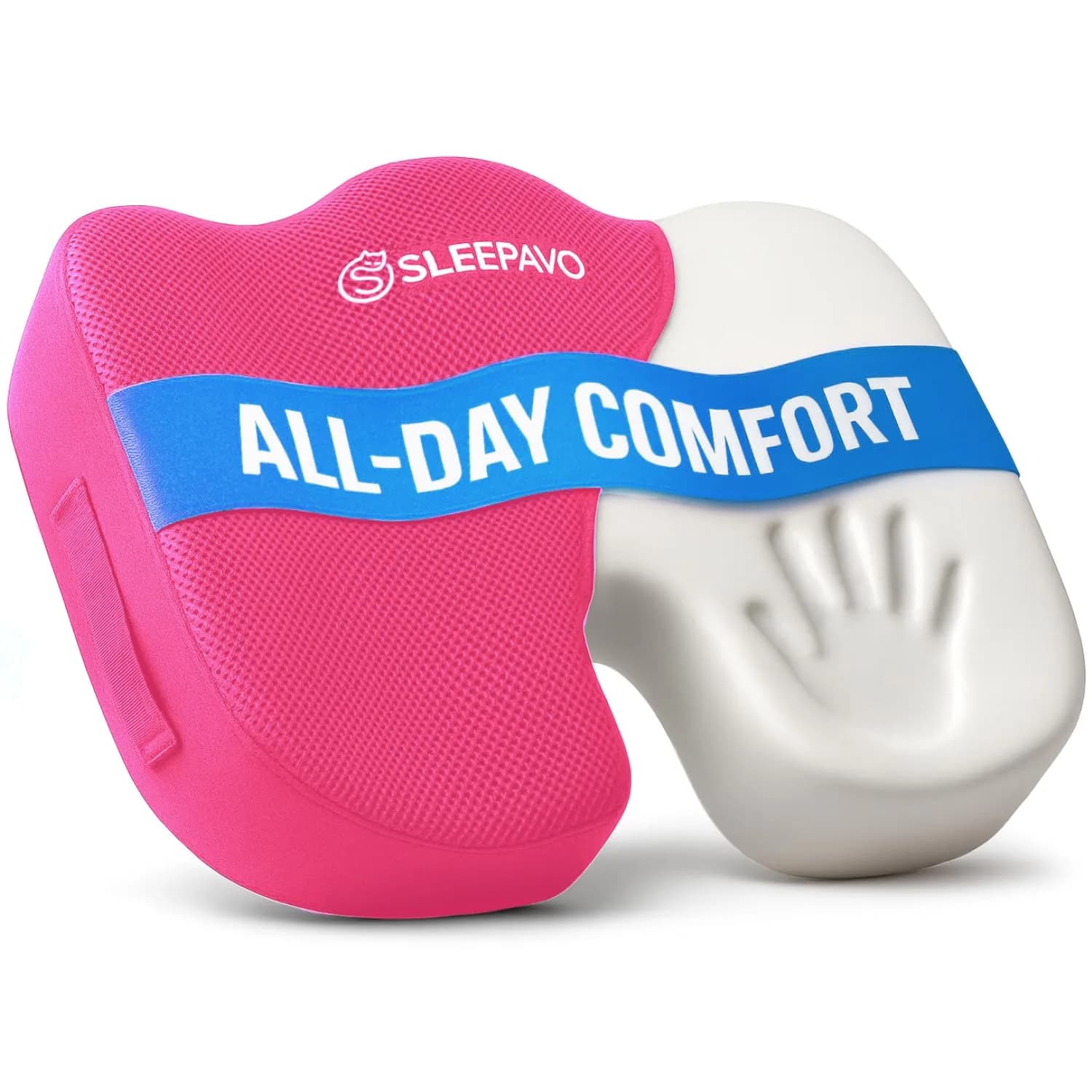 Sleepavo Office Chair Cushion, Seat Cushion for Tailbone Pain Relief Butt | Ergonomic Memory Foam Support — Pink