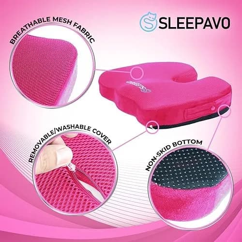 Sleepavo Office Chair Cushion, Seat Cushion for Tailbone Pain Relief Butt | Ergonomic Memory Foam Support thumbnail 4