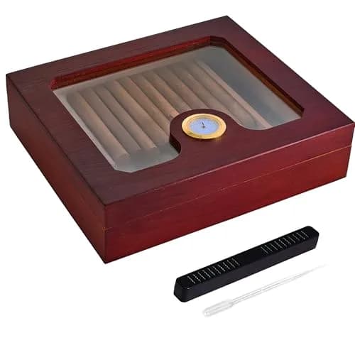 Somduy Cedar Wood Cigar Humidor for 30-50 Cigars with Humidifier & Hygrometer | Glass Top Desktop Case thumbnail 1