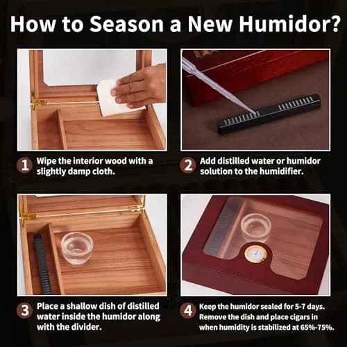 Somduy Cedar Wood Cigar Humidor for 30-50 Cigars with Humidifier & Hygrometer | Glass Top Desktop Case thumbnail 5
