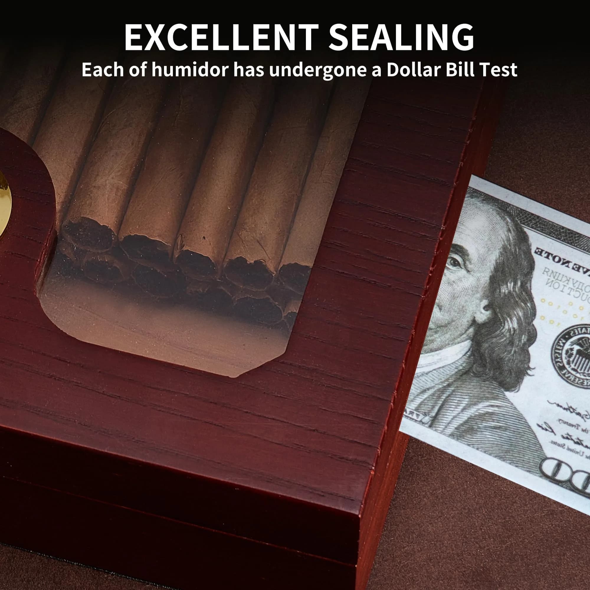 Somduy Cedar Wood Cigar Humidor for 30-50 Cigars with Humidifier & Hygrometer | Glass Top Desktop Case - view 3
