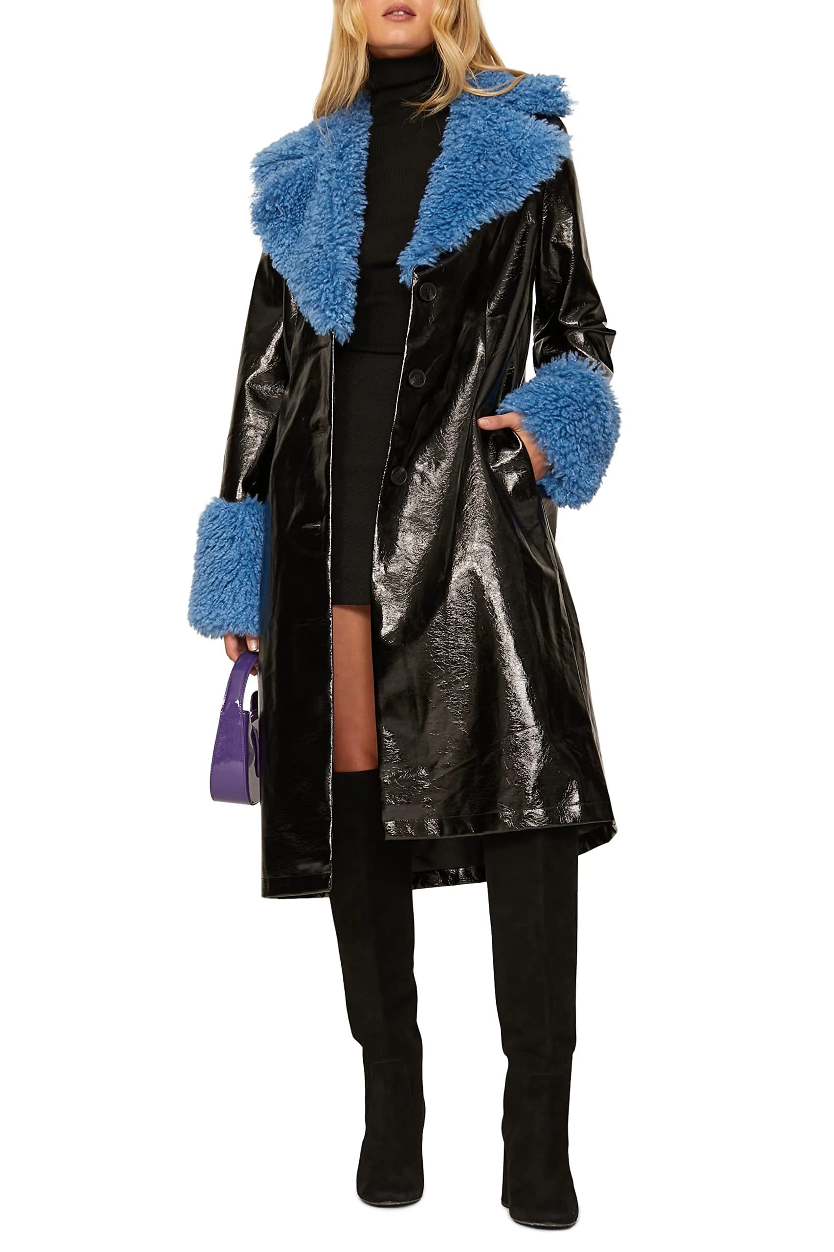 Love, Whit by Whitney Port Faux Sherpa Collar Coat XX-Large | Faux Leather Long Coat for Women - main product image