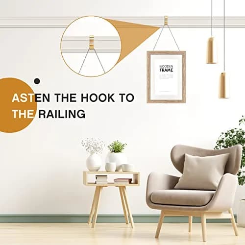 Moxweyeni 18 Pcs Picture Rail Hooks Hanging System Kit, Hold 25 Lb, Golden | Heavy Duty Wall Hooks for Art & Decor thumbnail 3