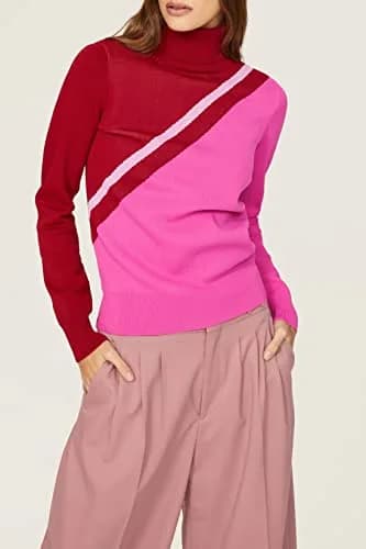 Saunders Collective Skinny Diagonal Sweater Pink Large | Preppy Design with Contrasting Shades thumbnail 3