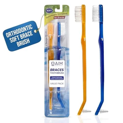 AIM DENTAL SUPPLY Toothbrush for Braces, Soft Head V-Trimmed Design 2-Pack | Orthodontic Cleaning with Soft Bristles thumbnail 1