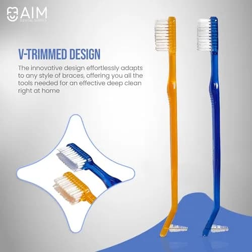 AIM DENTAL SUPPLY Toothbrush for Braces, Soft Head V-Trimmed Design 2-Pack | Orthodontic Cleaning with Soft Bristles thumbnail 6