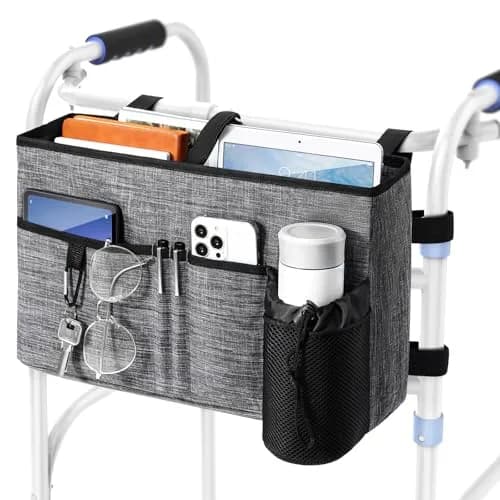Rhino Valley Walker Basket with Cup Holder | Foldable Walker Bag for Seniors, Durable Polyester, Fits Most Walkers thumbnail 1
