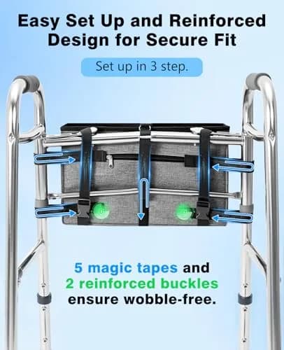 Rhino Valley Walker Basket with Cup Holder | Foldable Walker Bag for Seniors, Durable Polyester, Fits Most Walkers thumbnail 4