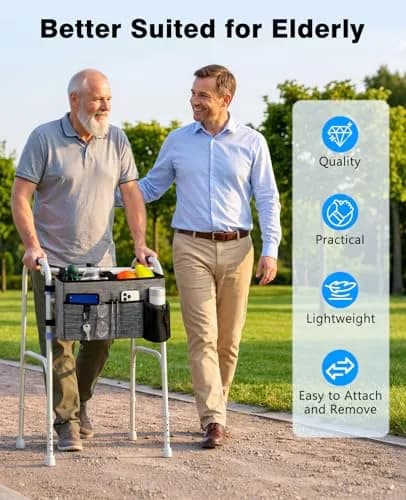 Rhino Valley Walker Basket with Cup Holder | Foldable Walker Bag for Seniors, Durable Polyester, Fits Most Walkers thumbnail 6