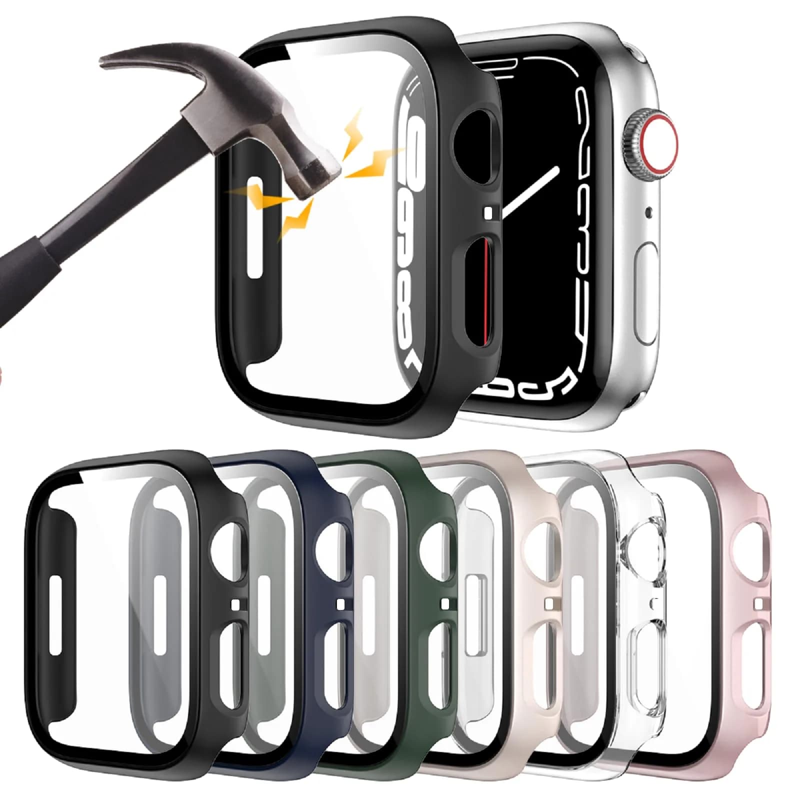 Rontion 6 Pack Hard PC Case for Apple Watch 44mm SE 3/SE 2/ Series 6/SE/5/4 with Built-in Tempered Glass Screen Protector