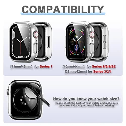 Rontion 6 Pack Hard PC Case for Apple Watch 44mm SE 3/SE 2/ Series 6/SE/5/4 with Built-in Tempered Glass Screen Protector thumbnail 2