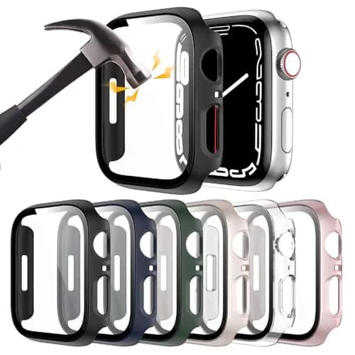Rontion 6 Pack Hard PC Case with Tempered Glass Screen Protector Compatible with Apple Watch Series 9 8 7 45mm - main product image