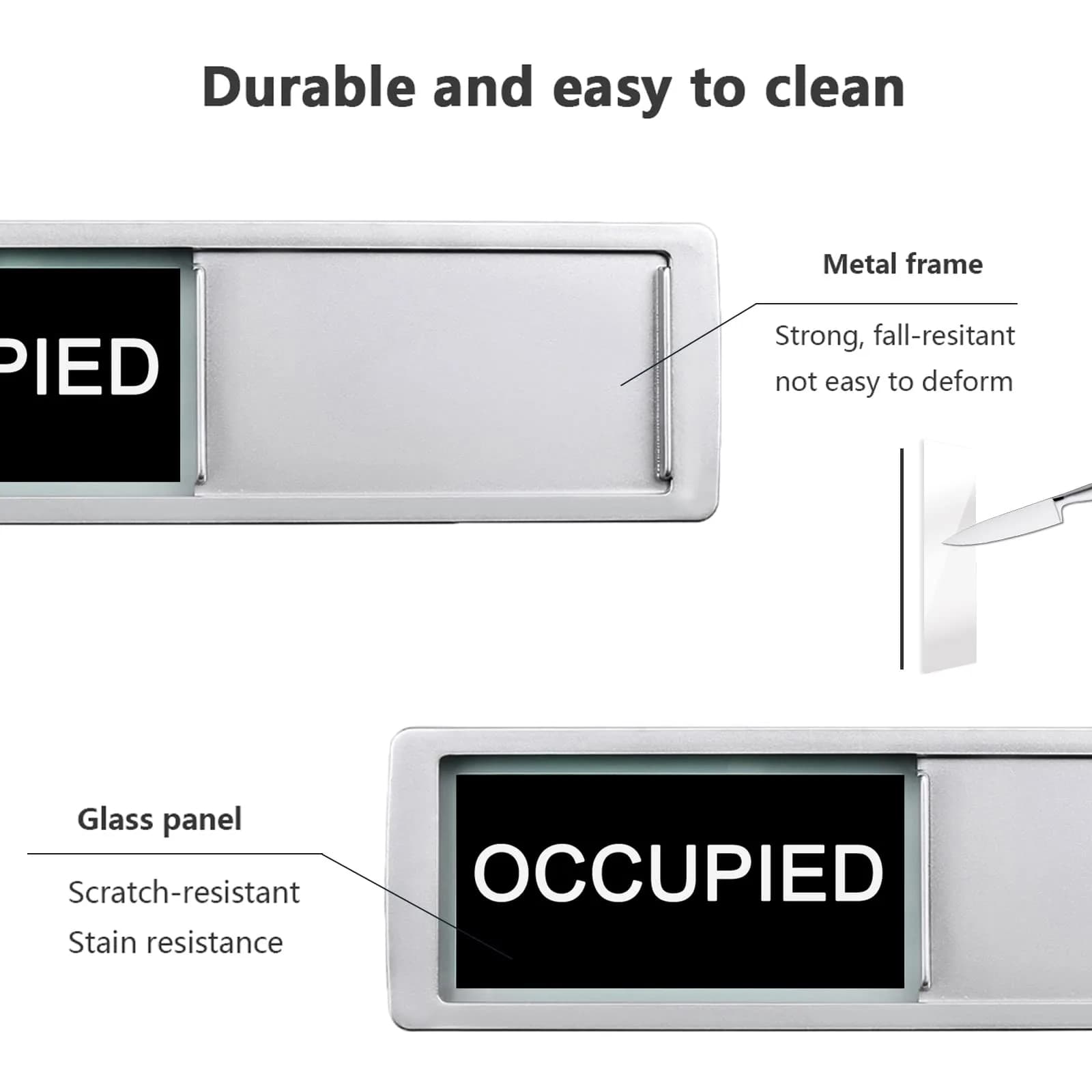 LoYinLo Vacant Occupied Slider Sign - Black & White, 18cm x 5cm Clear Privacy Indicator - view 2