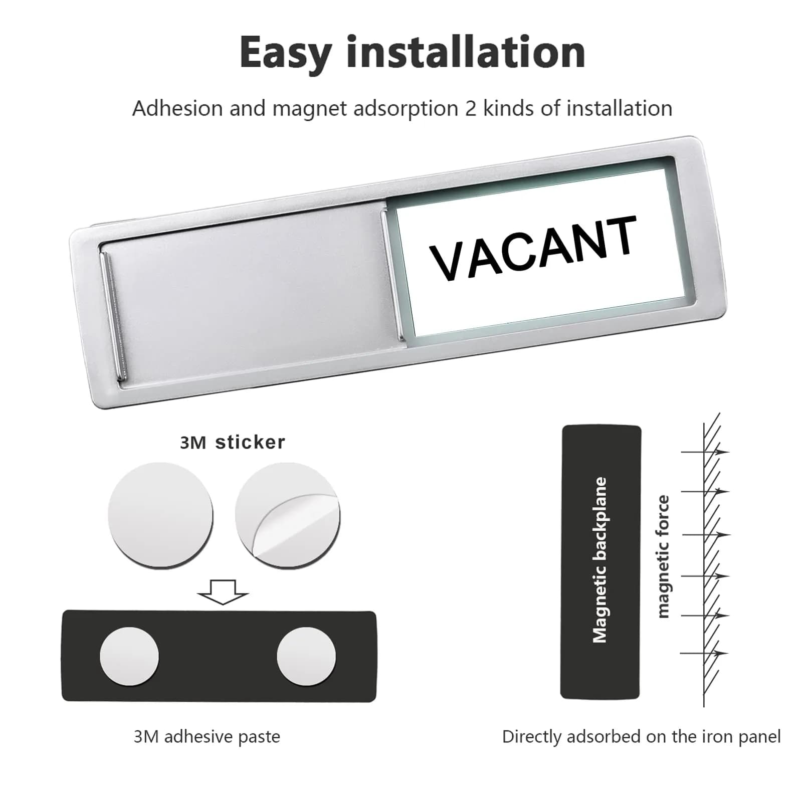 LoYinLo Vacant Occupied Slider Sign - Black & White, 18cm x 5cm Clear Privacy Indicator - view 3