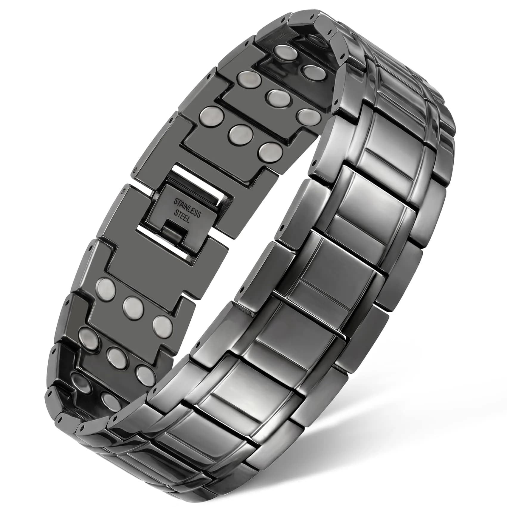 Feraco Magnetic Bracelet for Men Stainless Steel Jewelry | 3 Rows Magnets, Hypoallergenic, Adjustable Fit — Gray