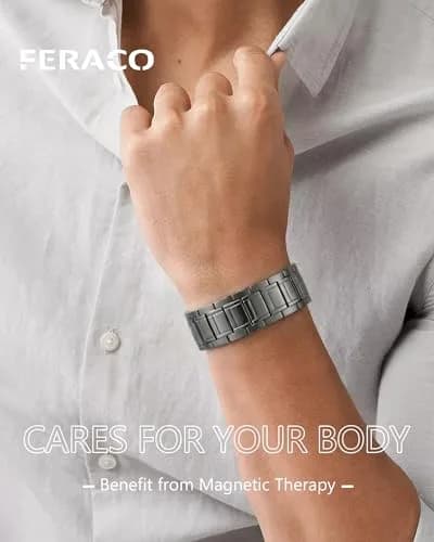 Feraco Magnetic Bracelet for Men Stainless Steel Jewelry | 3 Rows Magnets, Hypoallergenic, Adjustable Fit thumbnail 4