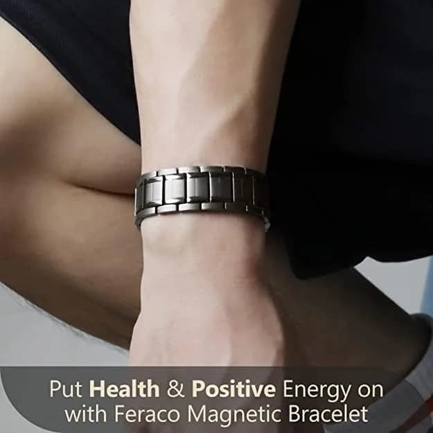 Feraco Magnetic Bracelet for Men Stainless Steel Jewelry | 3 Rows Magnets, Hypoallergenic, Adjustable Fit thumbnail 9