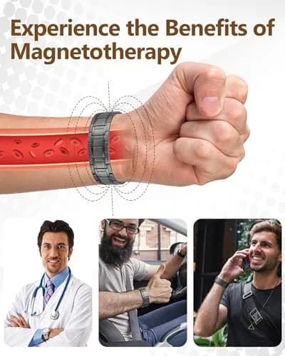 Feraco Magnetic Bracelet for Men Stainless Steel Jewelry | 3 Rows Magnets, Hypoallergenic, Adjustable Fit thumbnail 2
