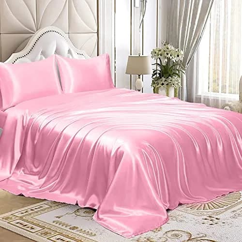 Homiest Pink Satin Flat Sheet Twin | Silky, Wrinkle-Resistant, Hair & Skin Friendly thumbnail 4