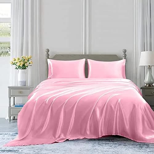 Homiest Pink Satin Flat Sheet Twin | Silky, Wrinkle-Resistant, Hair & Skin Friendly thumbnail 5