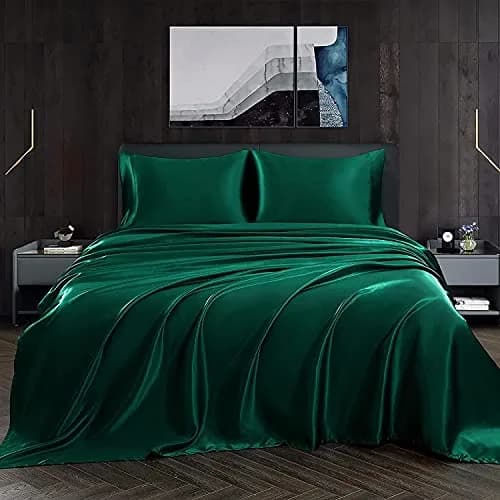 Homiest Blackish Green Satin Flat Sheet Twin | Silky, Wrinkle-Resistant, 100% Polyester thumbnail 4