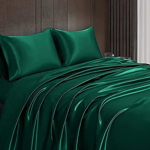 Homiest Blackish Green Satin Flat Sheet Twin | Silky, Wrinkle-Resistant, 100% Polyester thumbnail 6