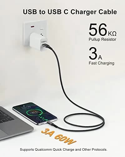Aoybevty USB A to USB C Cable 10FT (3.05m), 10Gbps Data Transfer & 60W Fast Charging | Grey thumbnail 4