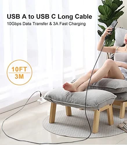 Aoybevty USB A to USB C Cable 10FT (3.05m), 10Gbps Data Transfer & 60W Fast Charging | Grey thumbnail 5