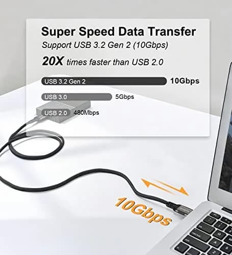 Aoybevty USB A to USB C Cable 10FT (3.05m), 10Gbps Data Transfer & 60W Fast Charging | Grey thumbnail 3