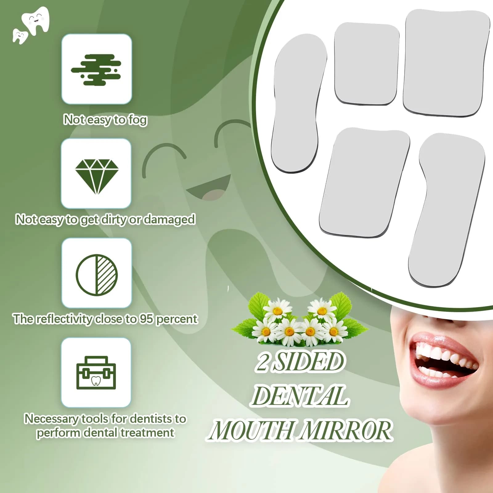 Frienda 10Pcs Dental Photography Intraoral Mirror Set | 5 Shapes, Double-Sided Glass Reflectors for Teeth Photos, with 10 Drawstring Bags for Dentist Clinic or Home Oral Check - view 5