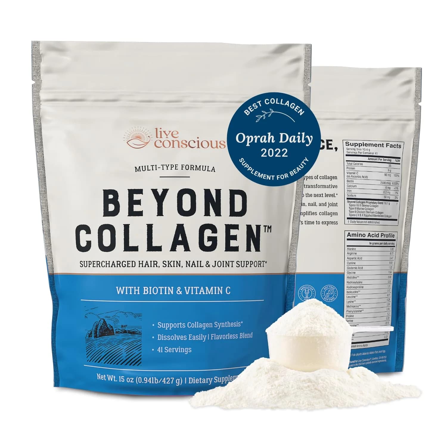 Live Conscious Collagen Peptides Powder Hazelnut Flavor 12.4oz | Hair, Skin, Nail, & Joint Support — Beyond Collagen