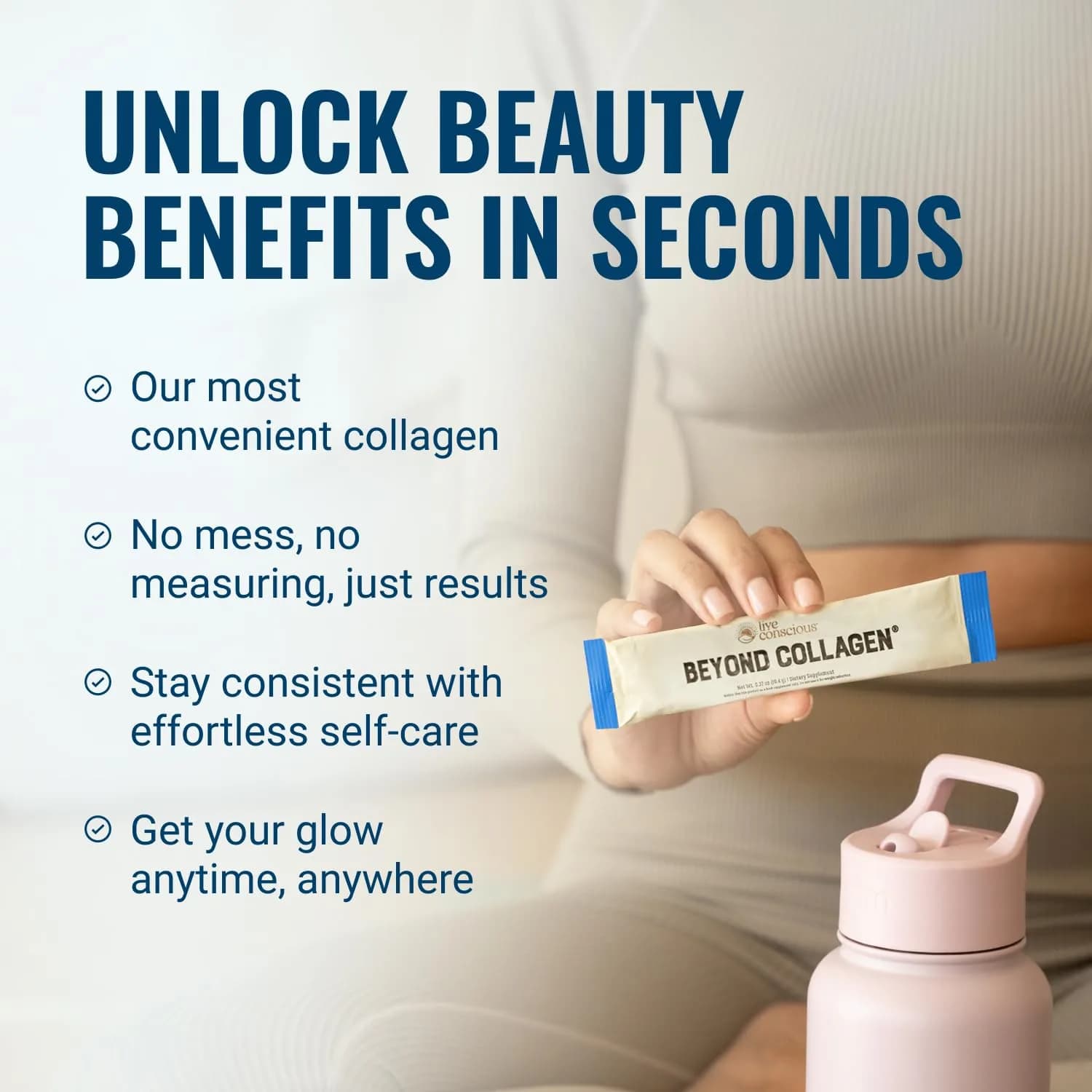 Live Conscious Beyond Collagen Peptides Powder Type I & III, 15 oz | Hydrolyzed Bovine Protein for Skin, Hair, Nails - view 3