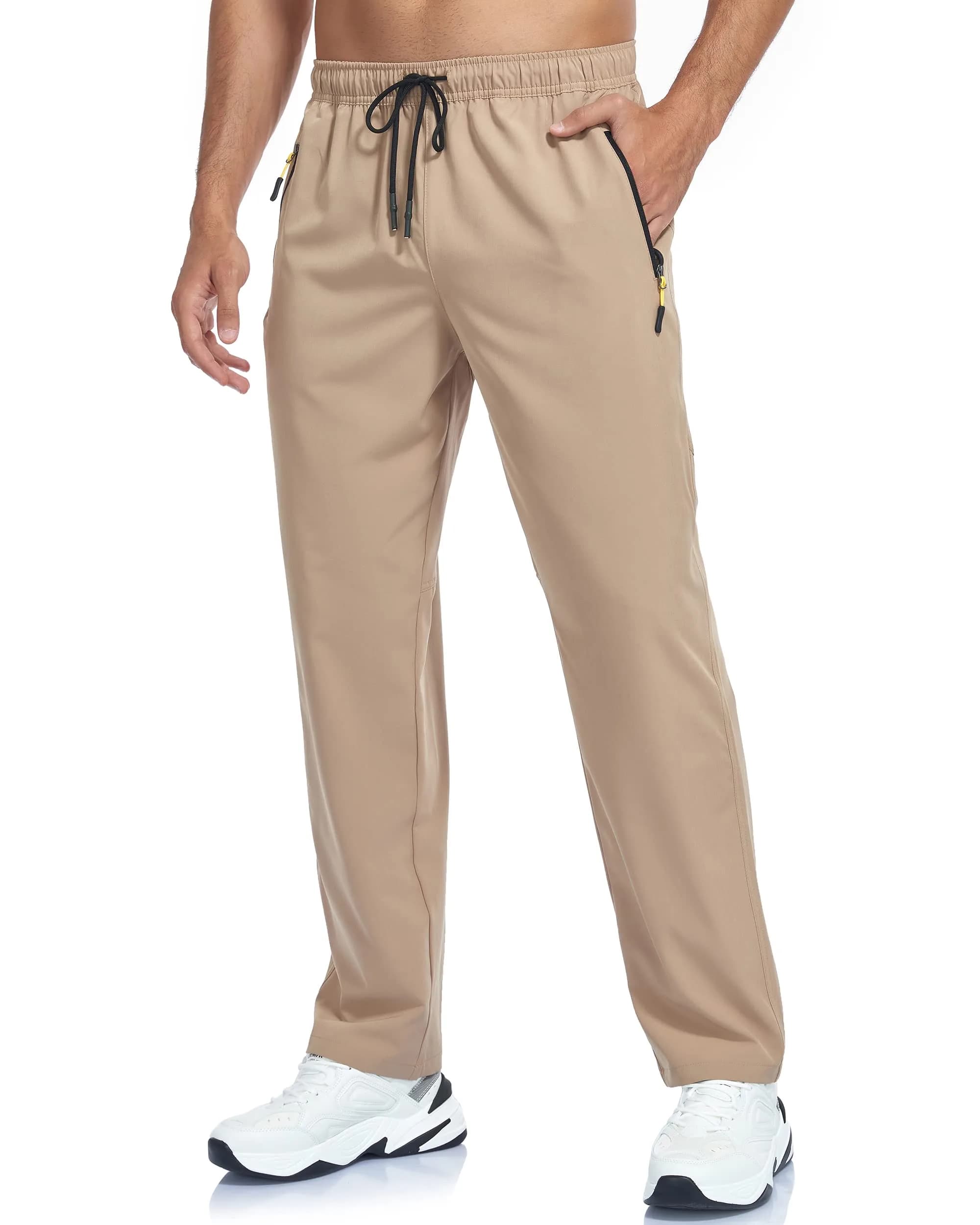 GAXIDES Mens Workout Hiking Pants Lightweight Quick Dry Waterproof Khaki 3XL | Breathable, Water-Resistant Active Joggers