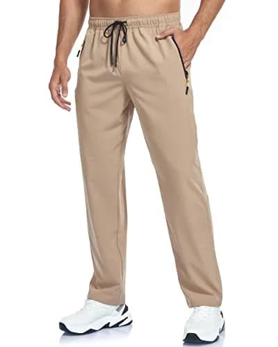 GAXIDES Mens Workout Hiking Pants Lightweight Quick Dry Waterproof Khaki 3XL | Breathable, Water-Resistant Active Joggers thumbnail 1