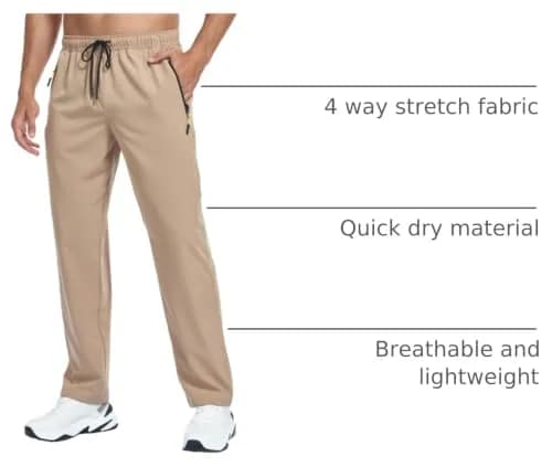 GAXIDES Mens Workout Hiking Pants Lightweight Quick Dry Waterproof Khaki 3XL | Breathable, Water-Resistant Active Joggers thumbnail 4