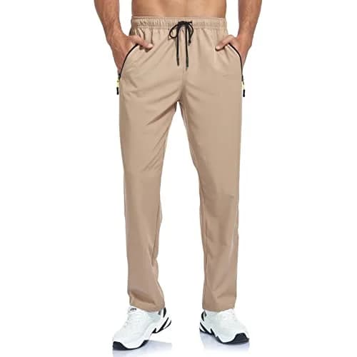 GAXIDES Mens Workout Hiking Pants Lightweight Quick Dry Waterproof Khaki 3XL | Breathable, Water-Resistant Active Joggers thumbnail 2
