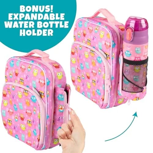 Bentology Owl Kids Insulated Lunch Bag Set with Water Bottle and Ice Pack, 10 x 8 x 3.5 inches (25.4 x 20.3 x 8.9 cm) thumbnail 6