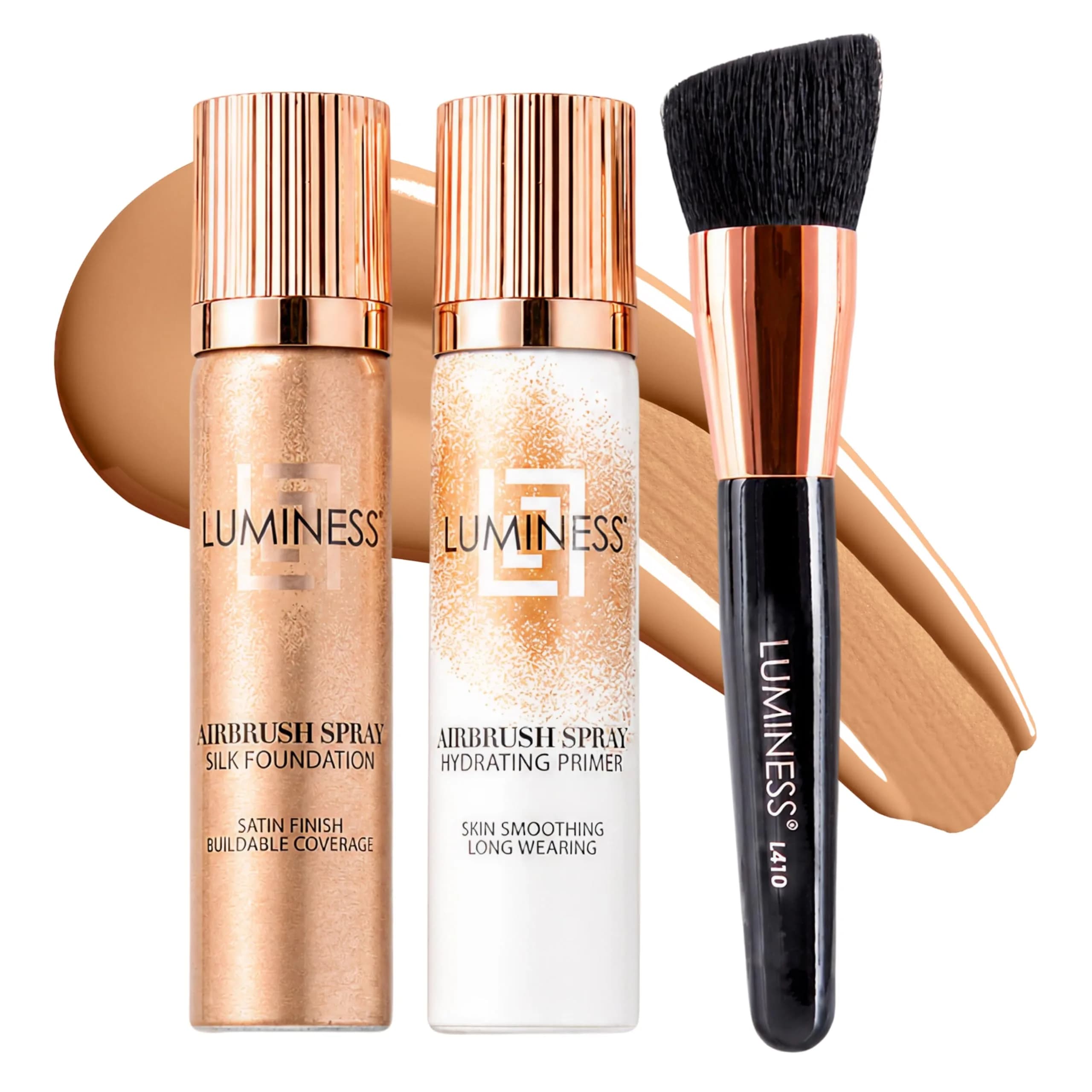 LUMINESS Airbrush Spray Silk Foundation Starter Kit - Light Warm | Buildable, Hydrating, Flawless Finish