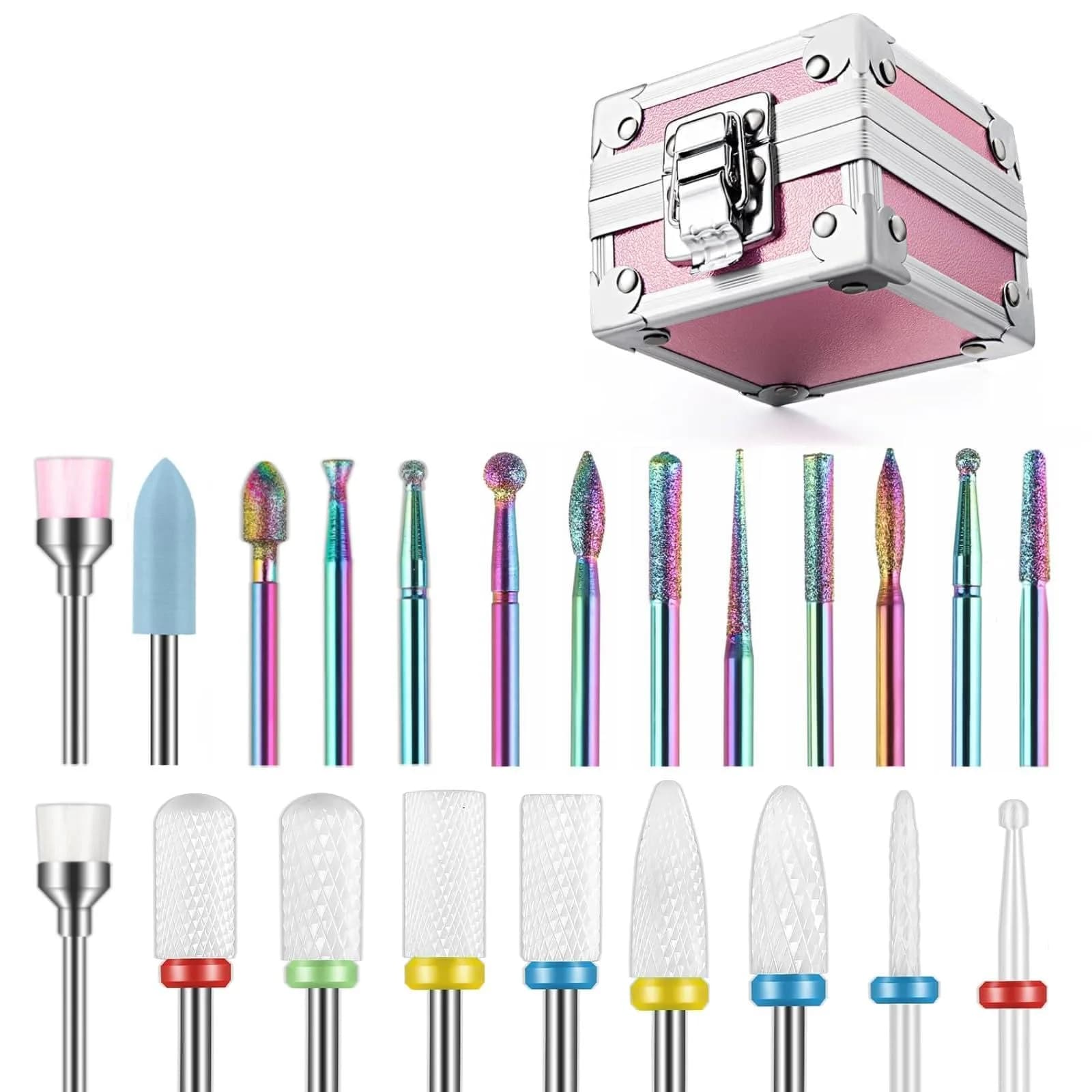 Depvko 21Pcs Nail Drill Bits Set 3/32 Inch with Portable Pink Case | Professional Manicure Tool Kit - main product image