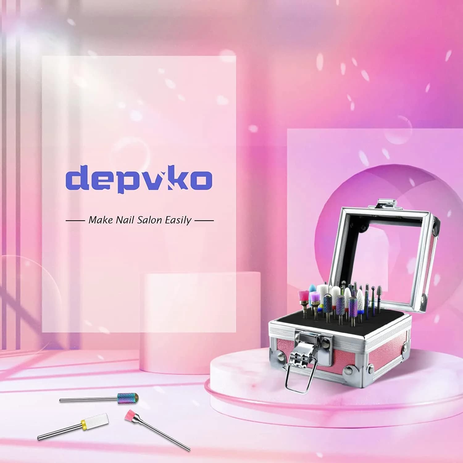 Depvko 21Pcs Nail Drill Bits Set 3/32 Inch with Portable Pink Case | Professional Manicure Tool Kit - view 7