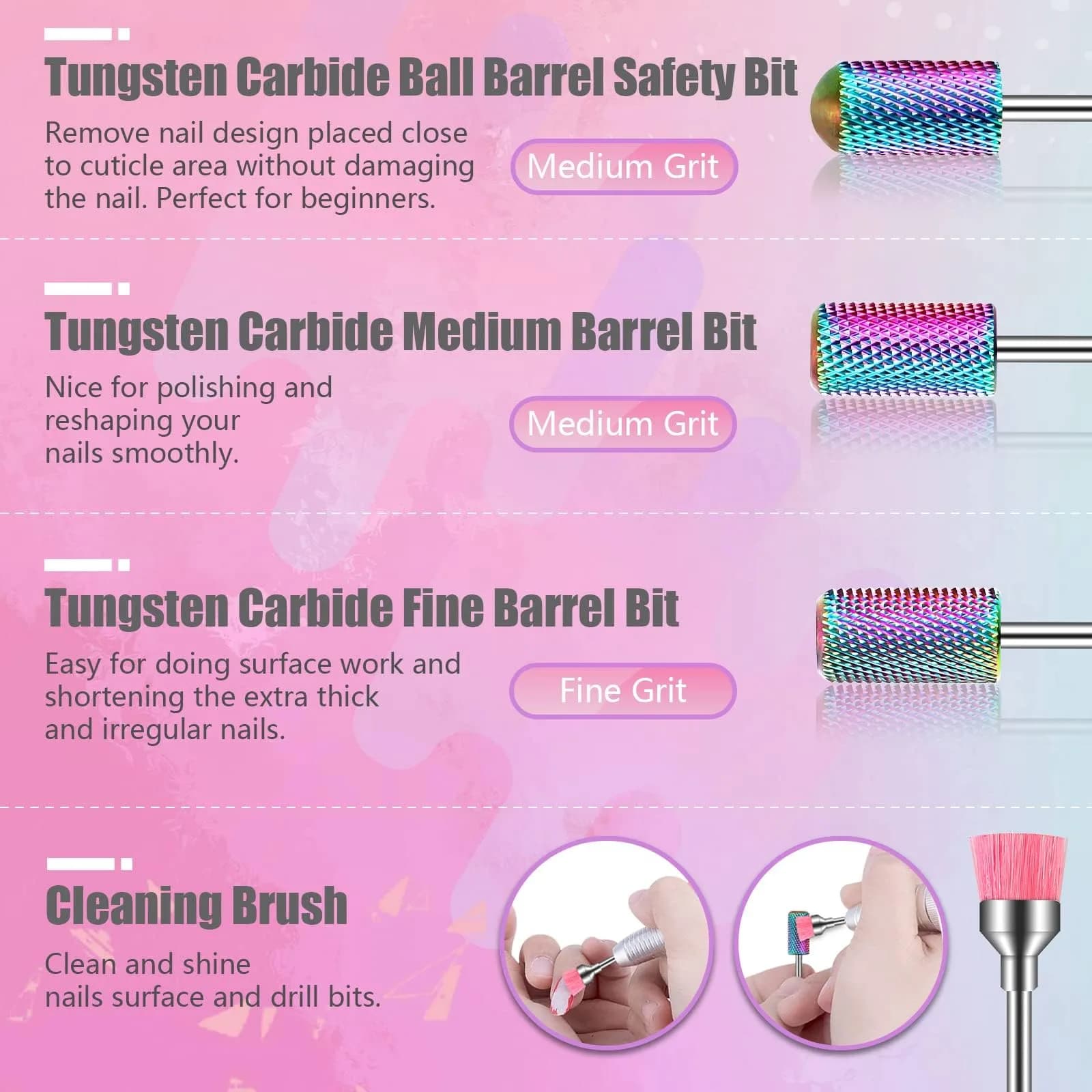 Depvko 21Pcs Nail Drill Bits Set 3/32 Inch with Portable Pink Case | Professional Manicure Tool Kit - view 2