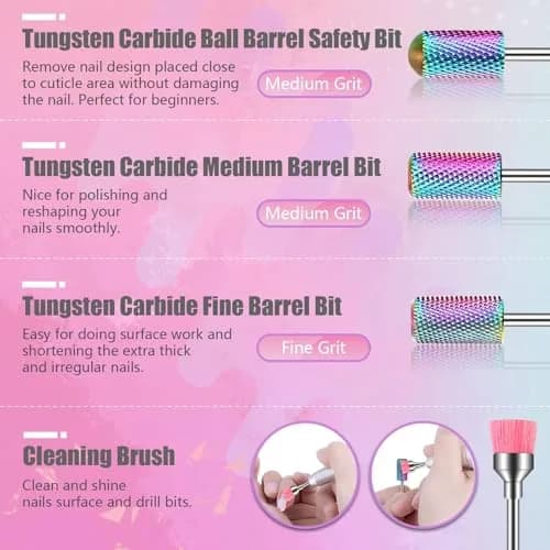 Depvko 21Pcs Nail Drill Bits Set 3/32 Inch with Portable Pink Case | Professional Manicure Tool Kit thumbnail 2