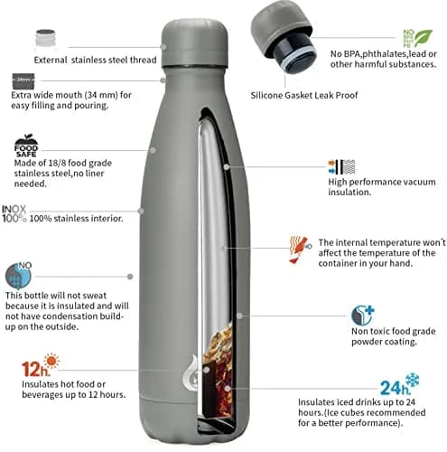 BJPKPK 17 oz Stainless Steel Insulated Water Bottle | Keeps Cold 24H & Hot 12H | Leak Proof thumbnail 4