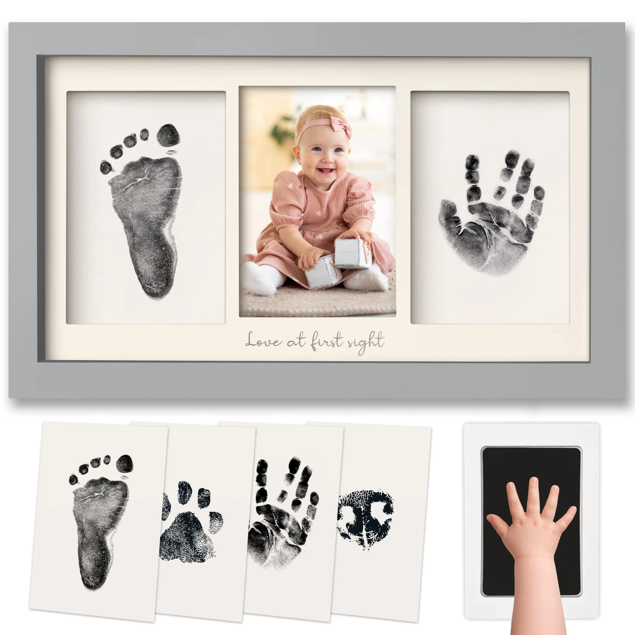 KeaBabies Inkless Baby Hand & Footprint Kit | Mess-Free Newborn Keepsake (Cloud Gray, 13" x 7.8")