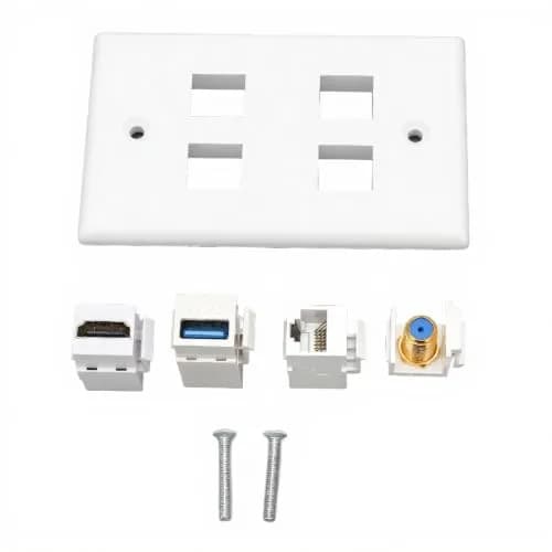 ASHATA 4 Port HDMI Coax Ethernet Wall Plate | HDMI, USB 3.0, RJ45, Cat6 Compatible (7.5cm x 11.7cm x 3.2cm) thumbnail 1