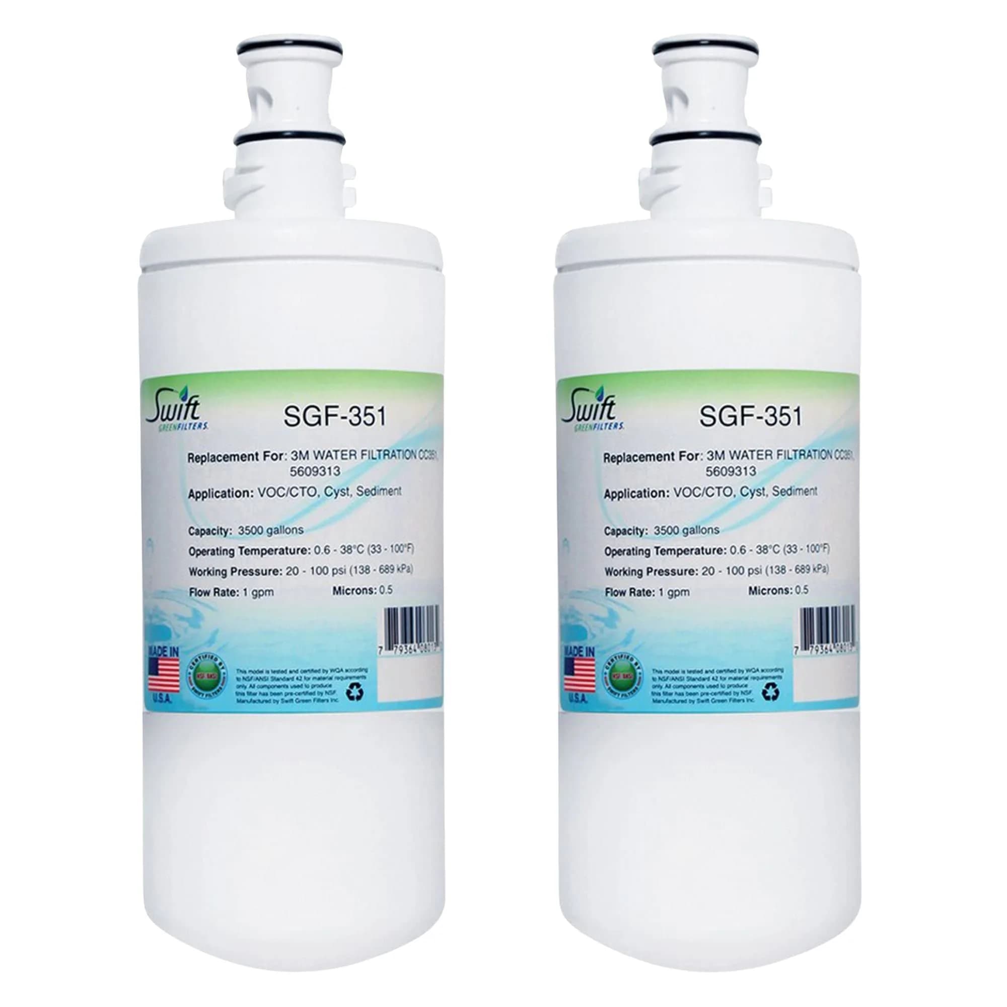 Swift Green Filters SGF-351 Compatible Commercial Water Filter 2 Pack | Reduces Chlorine & Sediment — White