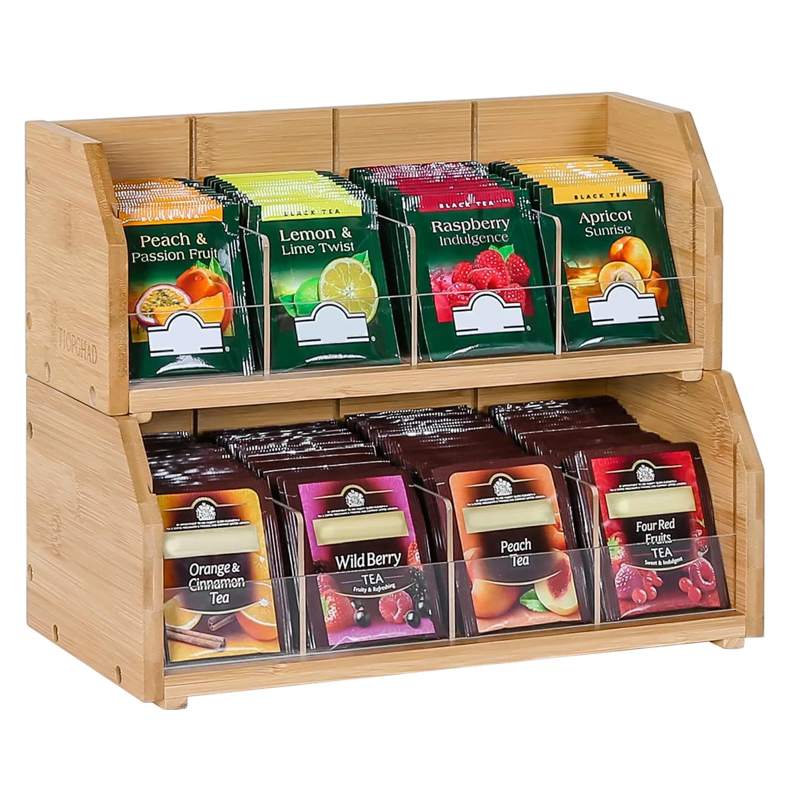 TIOPGHAD 2-Layer Stackable Bamboo Tea Bag Organizer Holder 32cm (12.2in) | Holds 150 Tea Bags